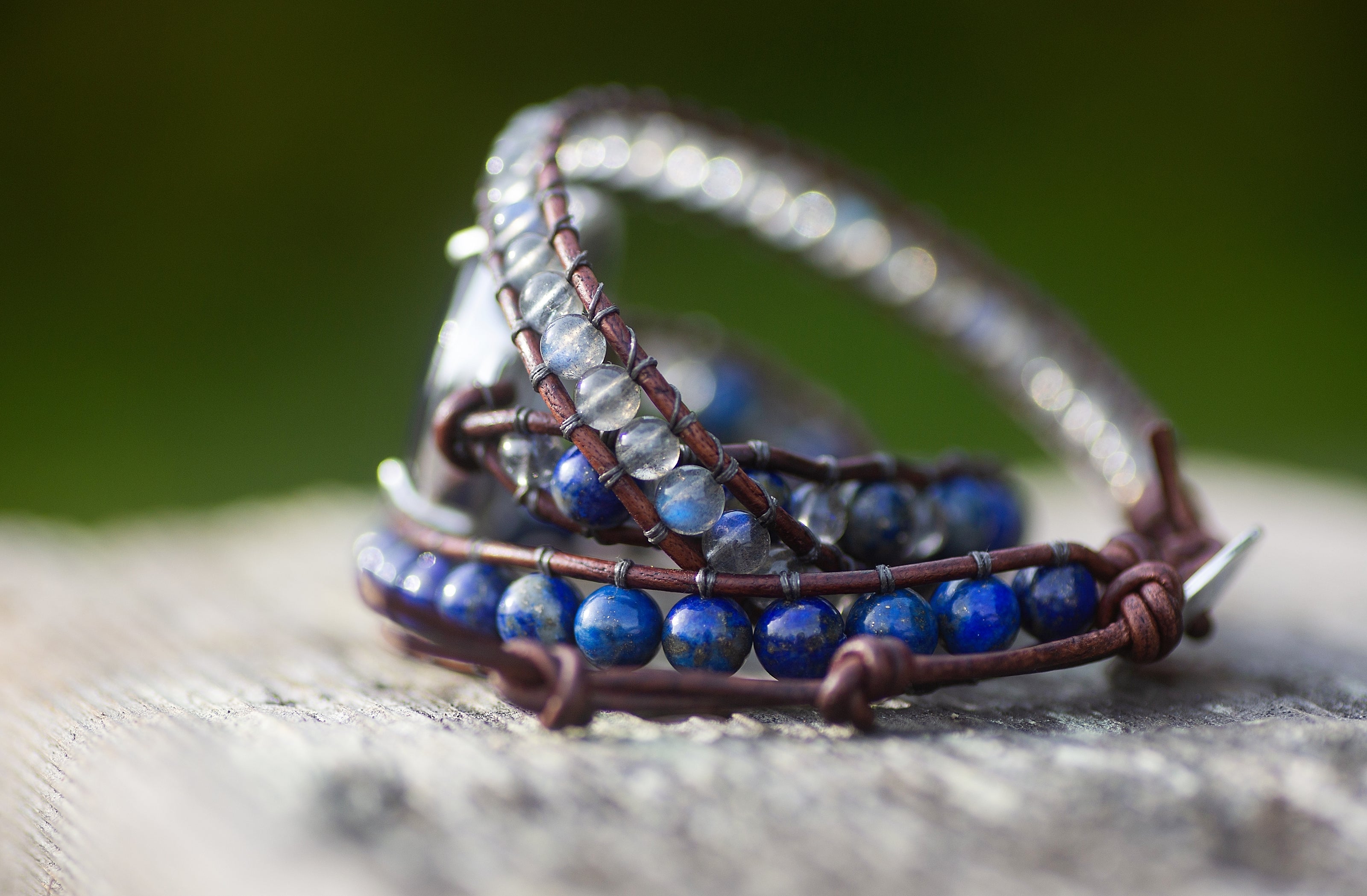 Labradorite Adjustable Beaded Triple Wrap Bracelet