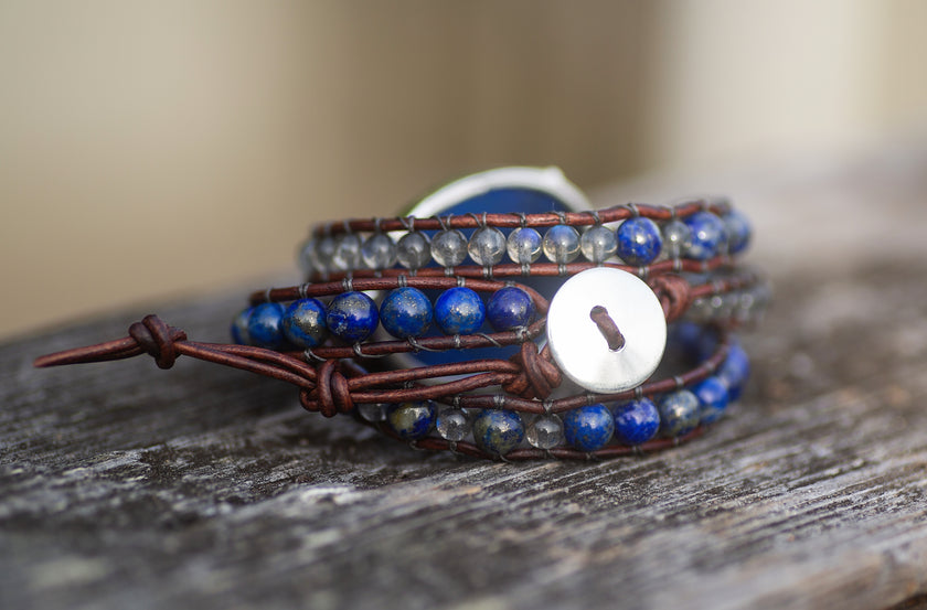 Labradorite Adjustable Beaded Triple Wrap Bracelet