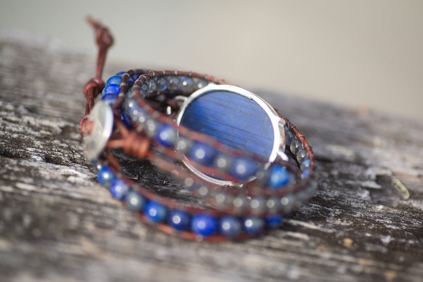 Labradorite Adjustable Beaded Triple Wrap Bracelet