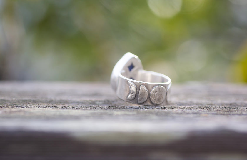 Moon Phase Lapis Lazuli Ring, size 9.25