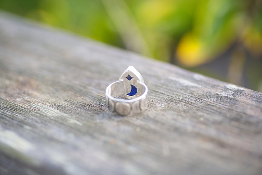 Moon Phase Lapis Lazuli Ring, size 9.25