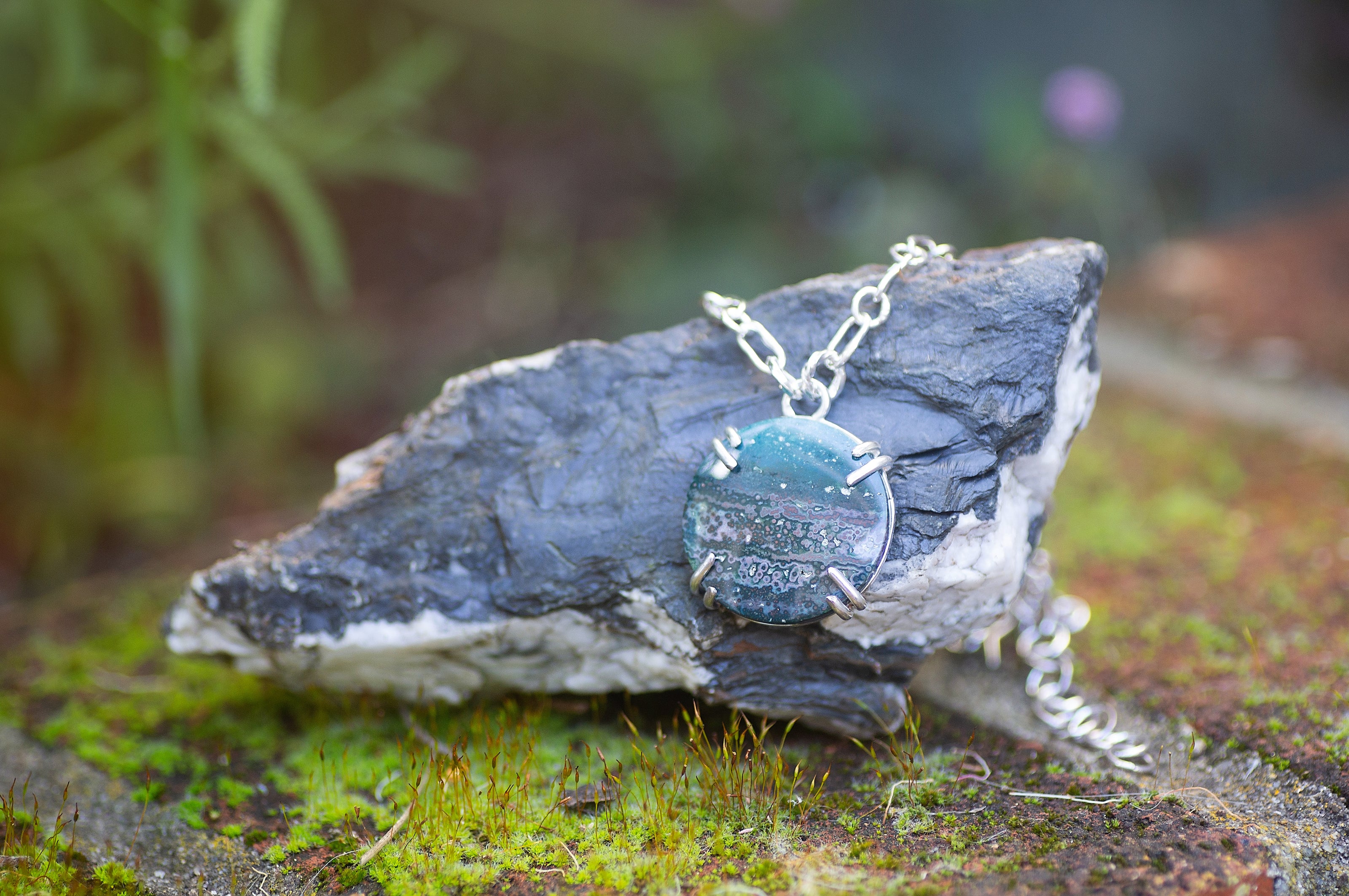 Desert Night Necklace with an Opalized Wood Semi-Precious Stone