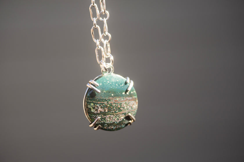 Desert Night Necklace with an Opalized Wood Semi-Precious Stone
