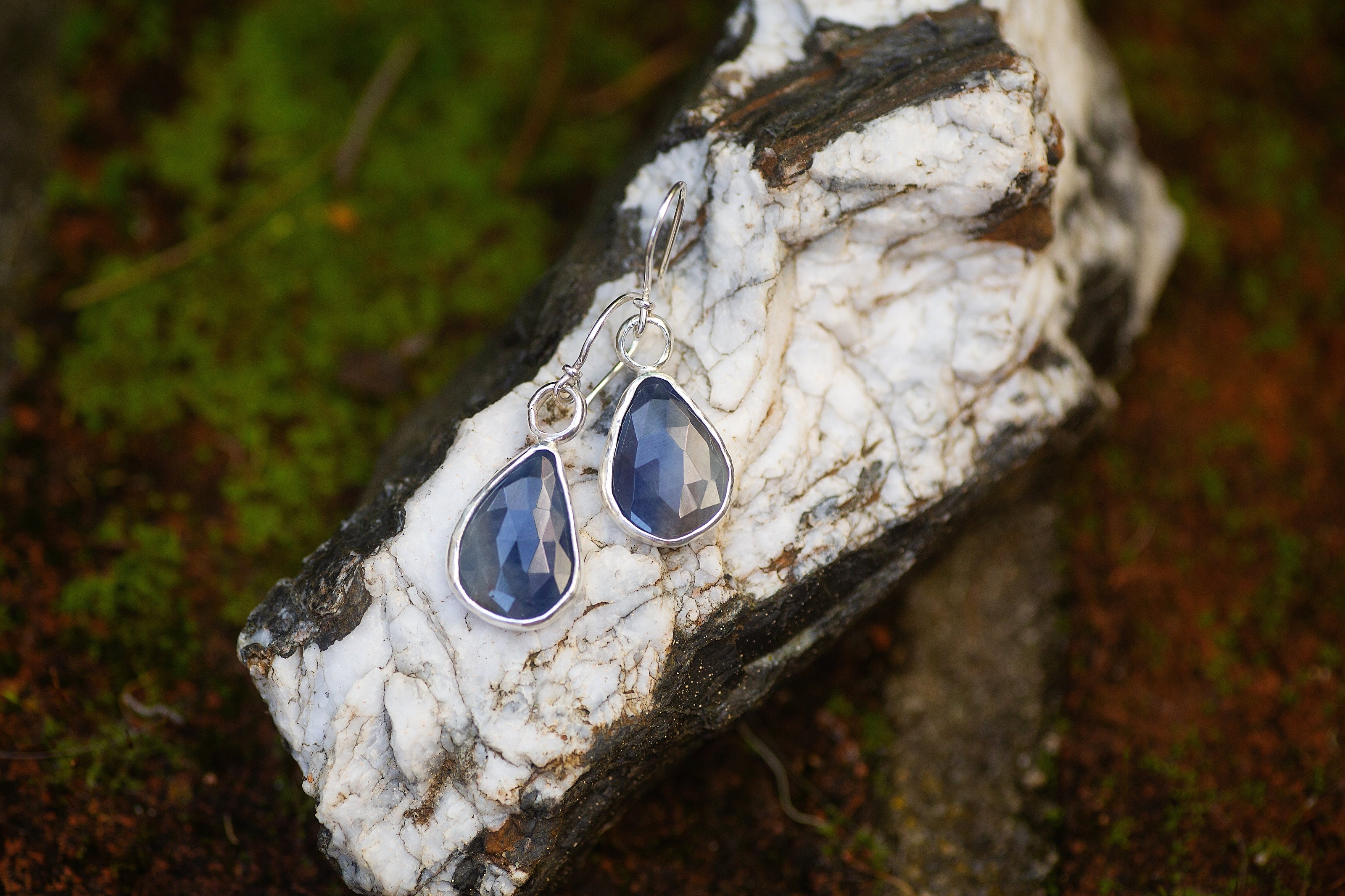 Sapphire earrings set in sterling silver
