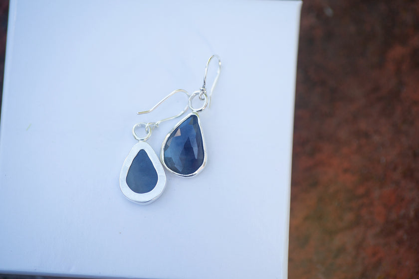 Sapphire and Sterling Silver Earrings, Handmade