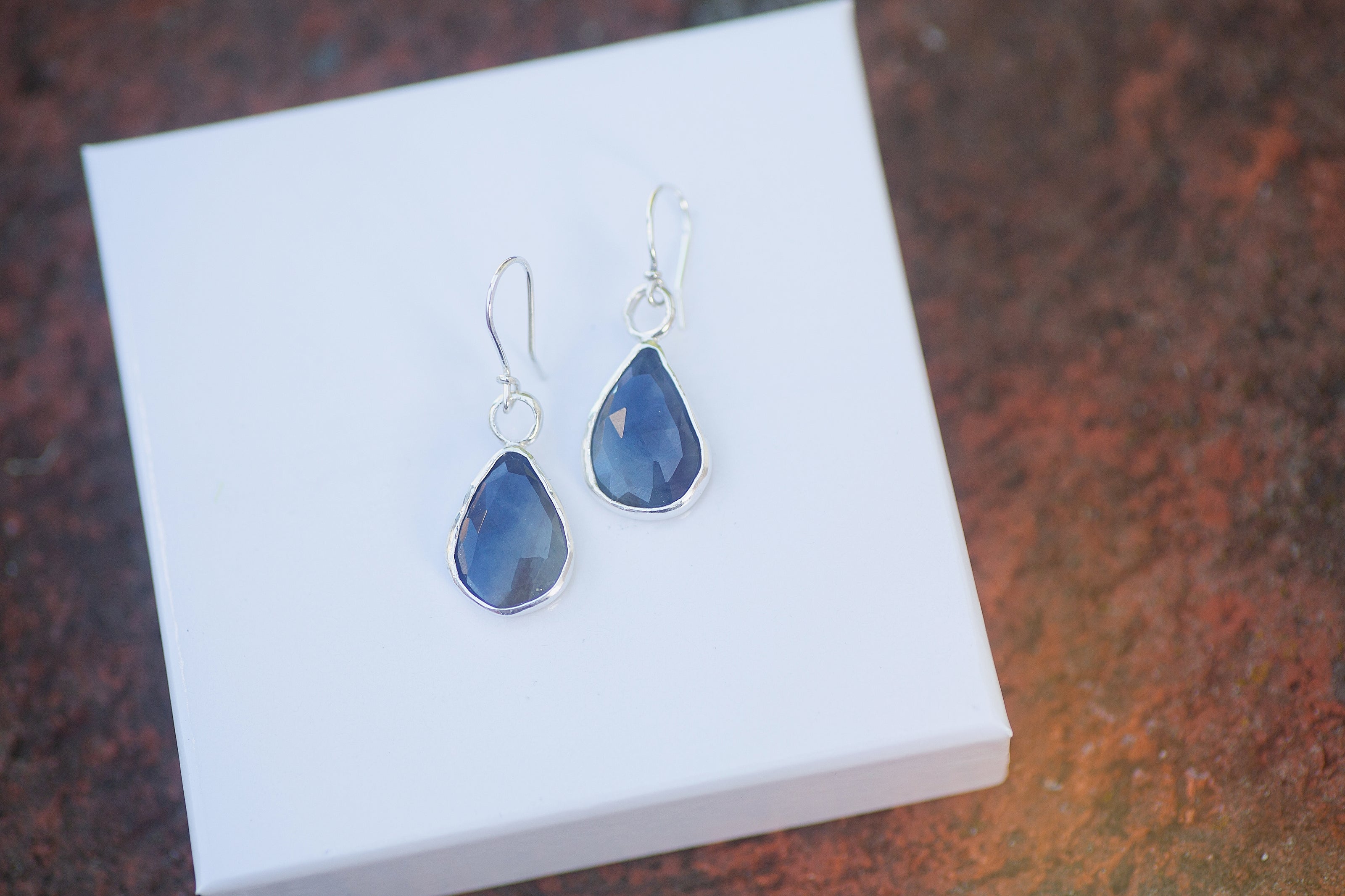 Sapphire and Sterling Silver Earrings, Handmade