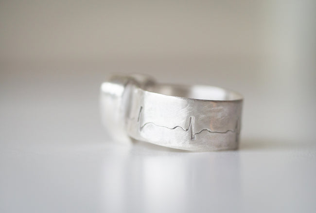 Labradorite Heart Rhythm/EKG Sterling Silver Ring. Size 7.5 (US)