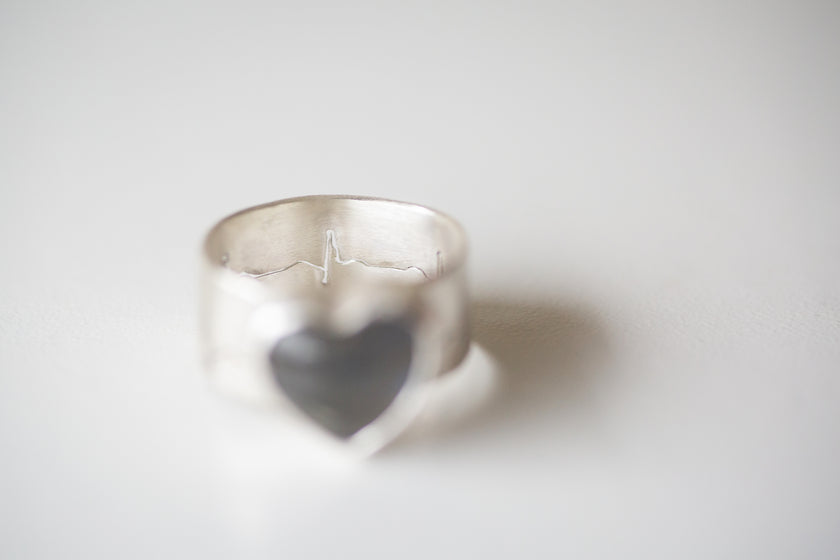 Labradorite Heart Rhythm/EKG Sterling Silver Ring. Size 7.5 (US)