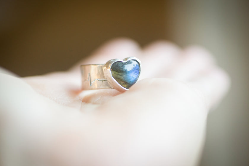 Labradorite Heart Rhythm/EKG Sterling Silver Ring. Size 7.5 (US)