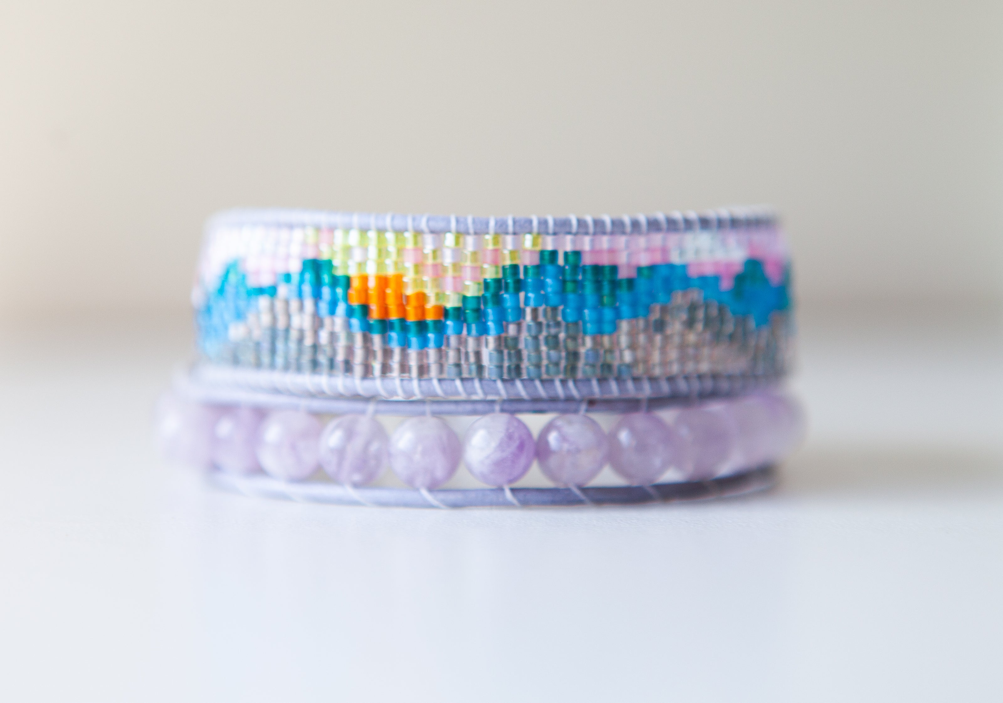 Smoky Mountain Sunrise Beaded Adjustable Double Wrap Bracelet
