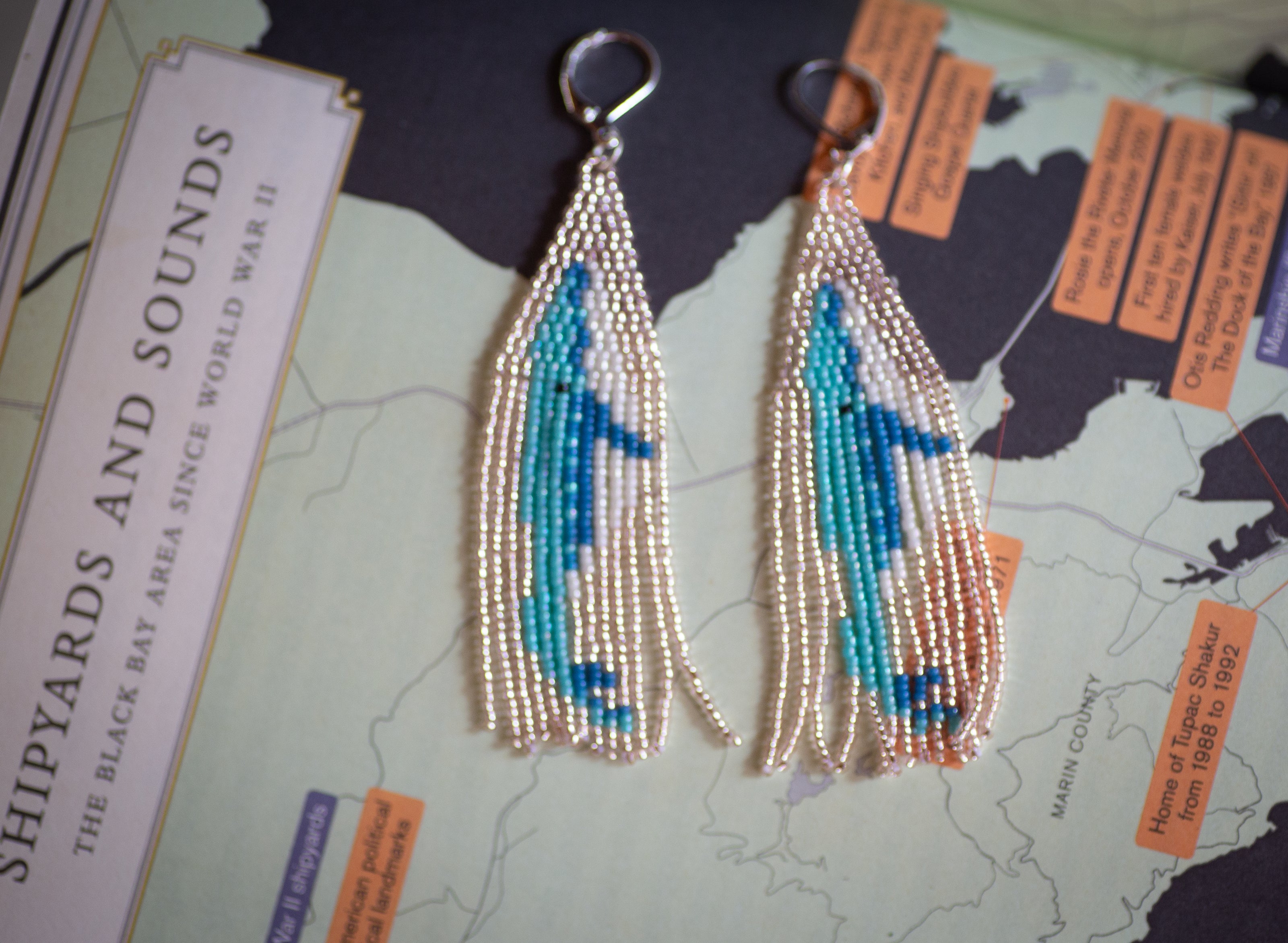 Blue Whale Beaded Fringe Earrings