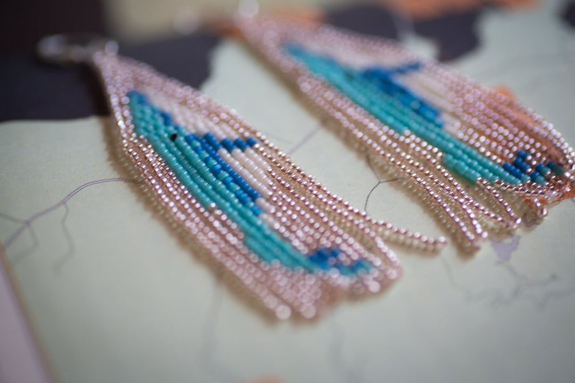 Blue Whale Beaded Fringe Earrings