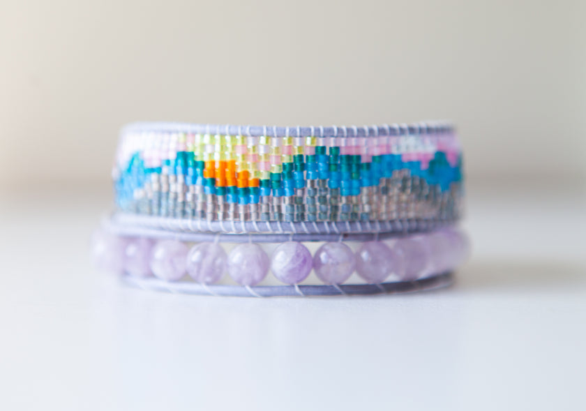 Smoky Mountain Sunrise Beaded Adjustable Double Wrap Bracelet