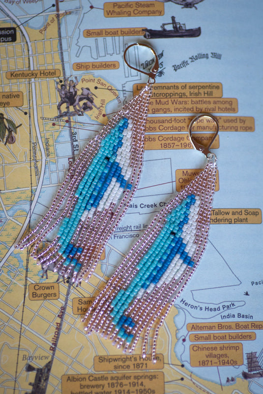 Blue Whale Beaded Fringe Earrings
