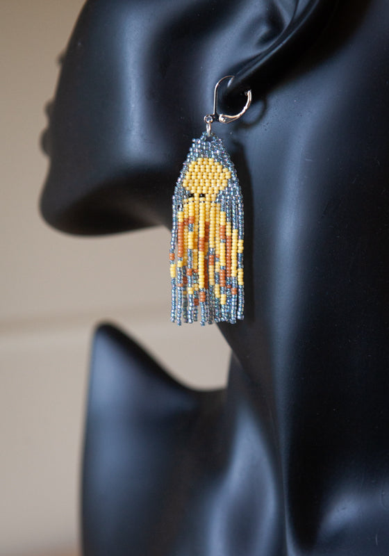 Octopus Beaded Fringe Earrings