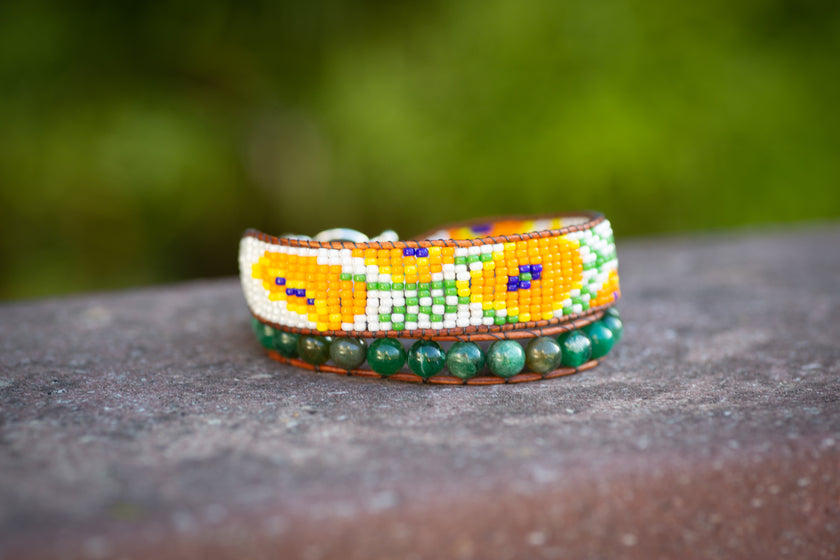 California Poppy Adjustable Beaded Double Wrap Bracelet