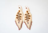 Beaded snake themed fringe earrings, handmade with copper ear hooks.