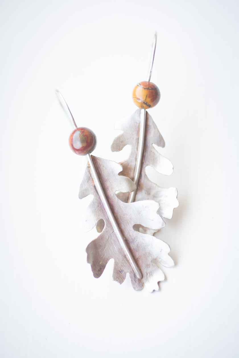 Valley Oak Leaf Silver and Jasper Earrings