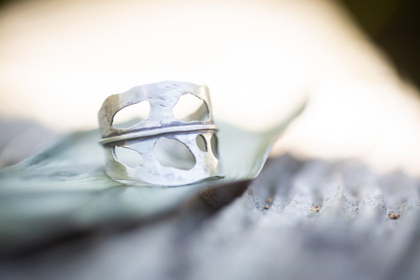 Sterling Silver Adjustable Monstera leaf ring. Hand made to look like the Swiss Cheese Plant. 