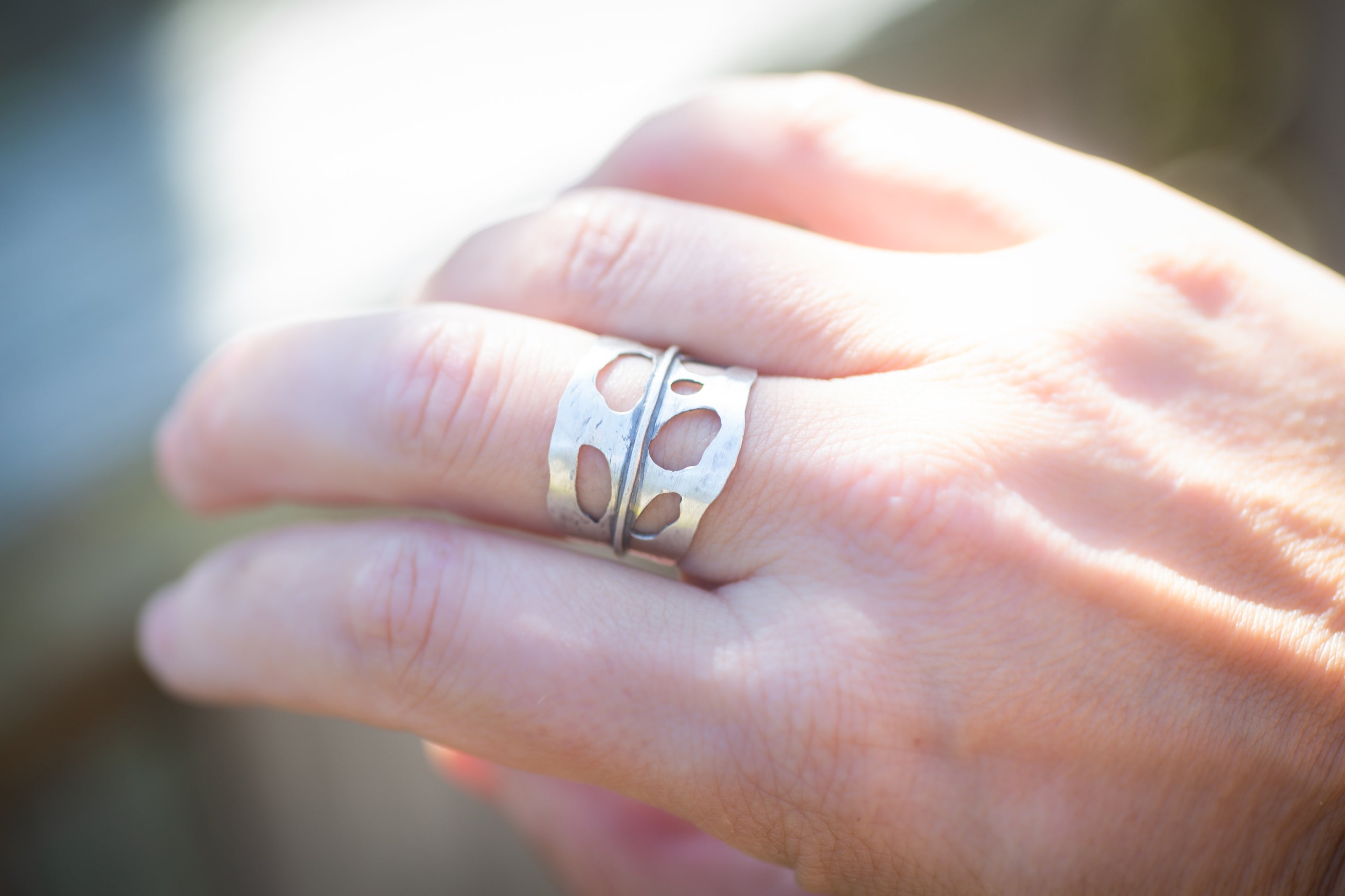 Monstera Leaf Sterling Silver Adjustable Ring