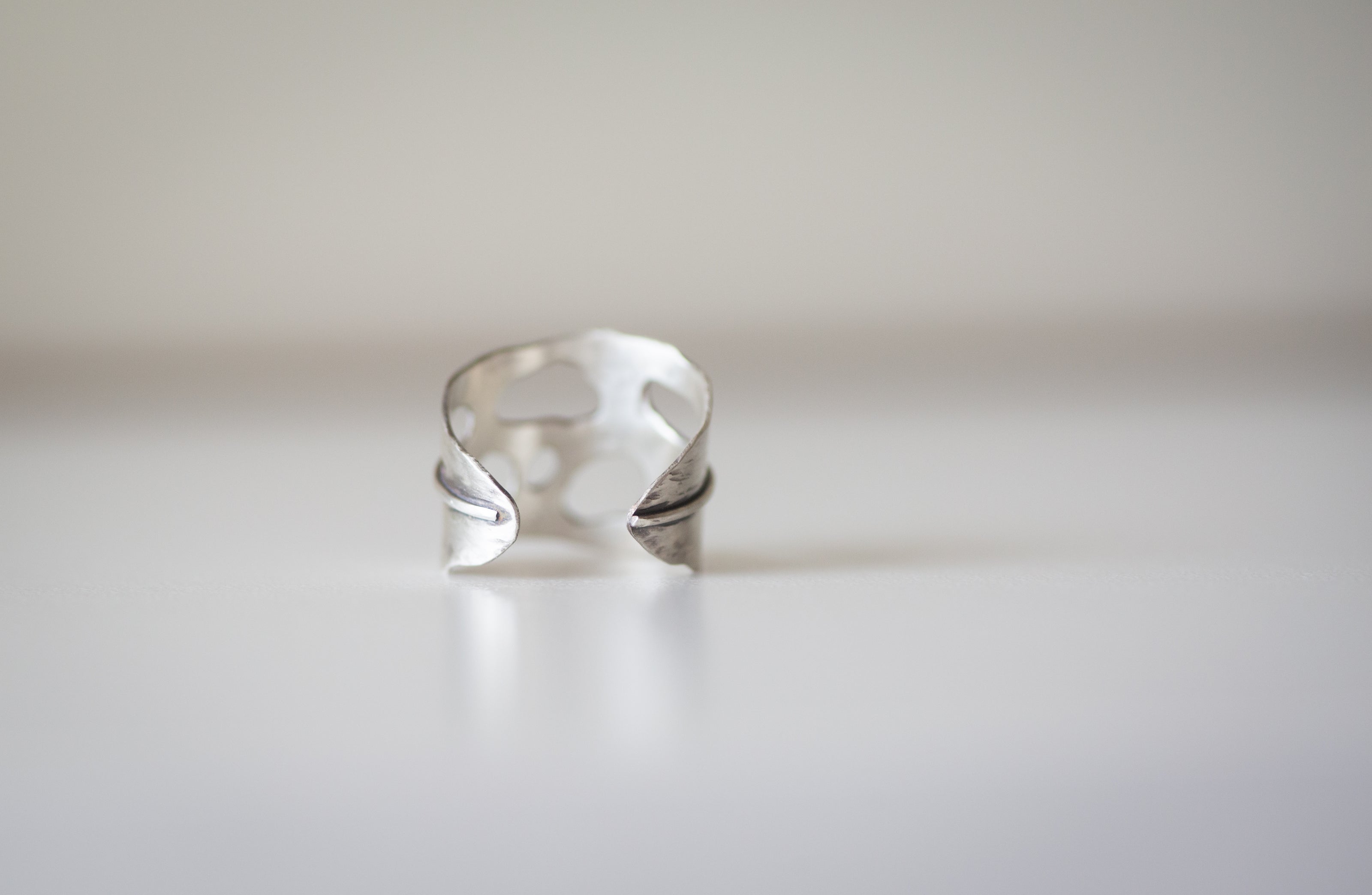 Monstera Leaf Sterling Silver Adjustable Ring