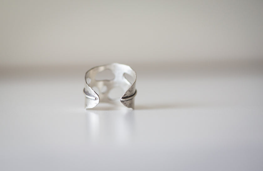 Monstera Leaf Sterling Silver Adjustable Ring