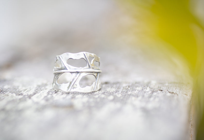 Monstera Leaf Sterling Silver Adjustable Ring