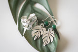 Mostera Leaf Silver and Mica Earrings