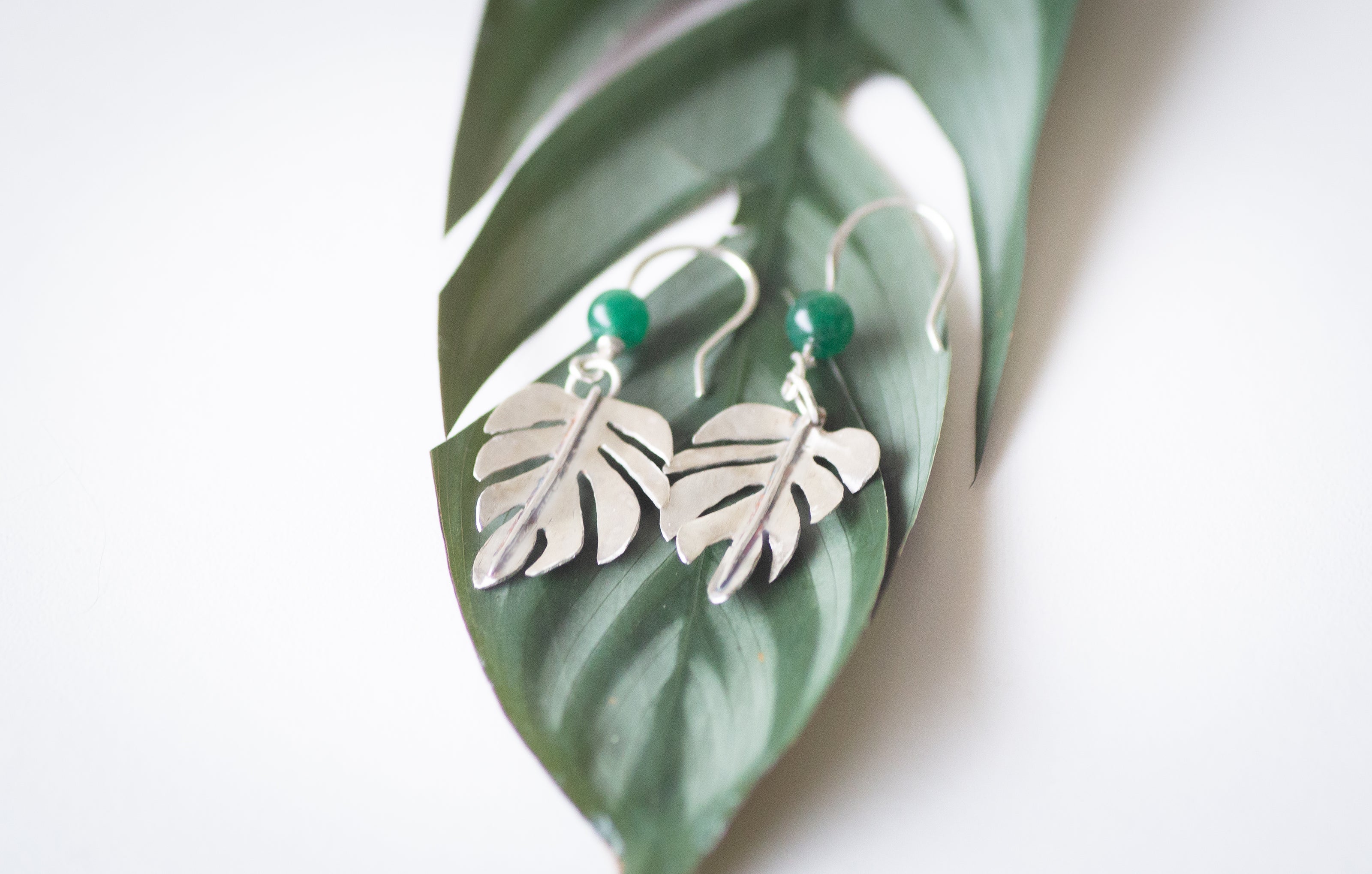 Mostera Leaf Silver and Mica Earrings