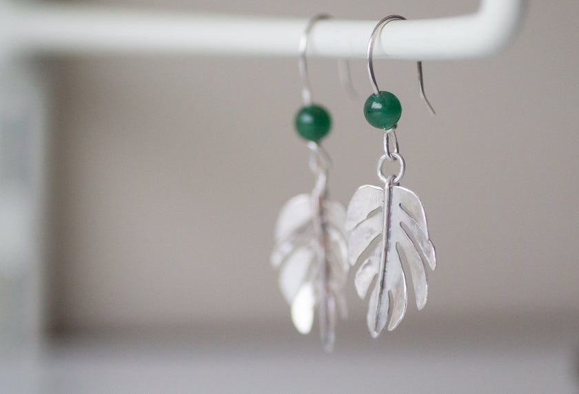Mostera Leaf Silver and Mica Earrings