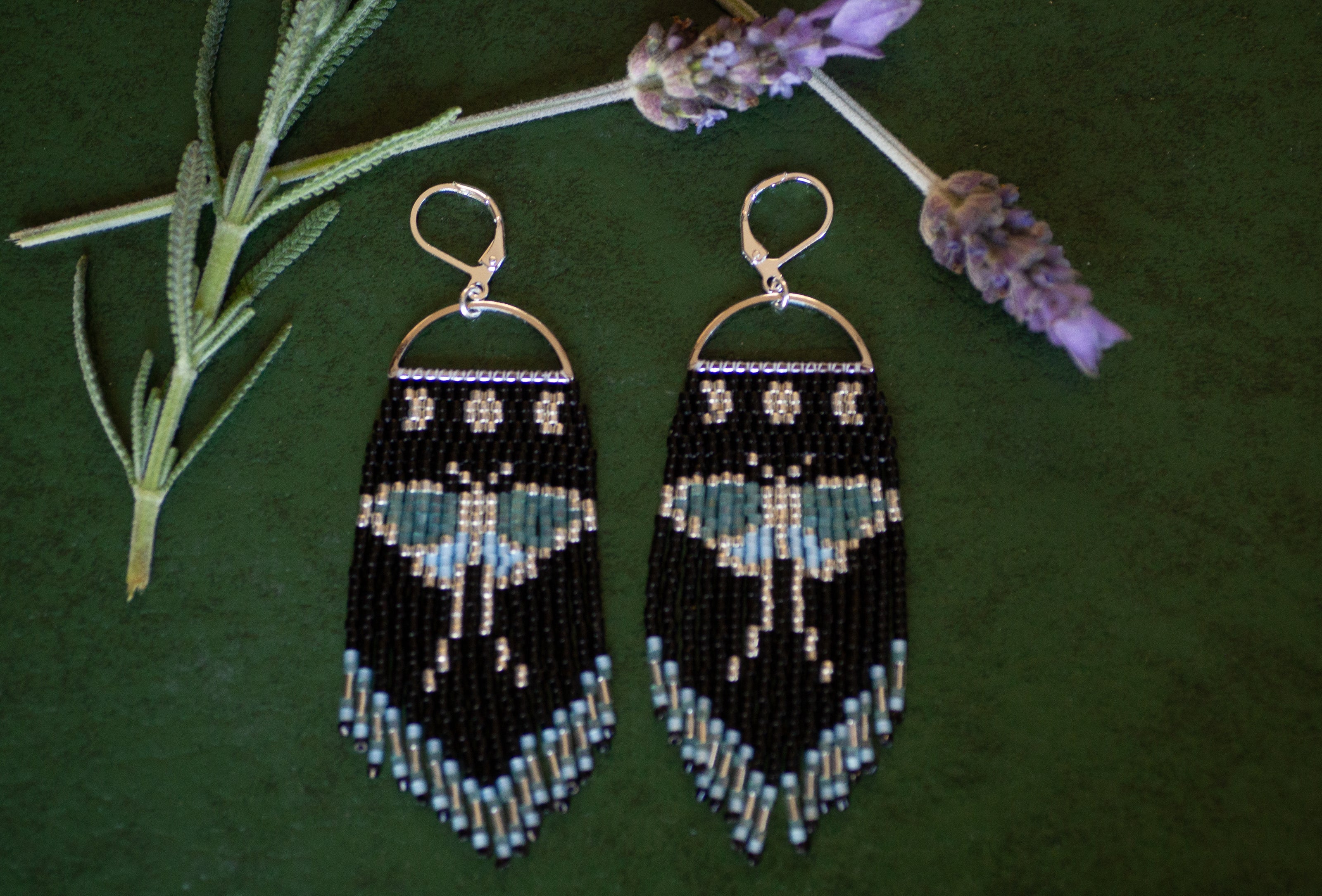 Luna Moth Beaded Fringe Earrings