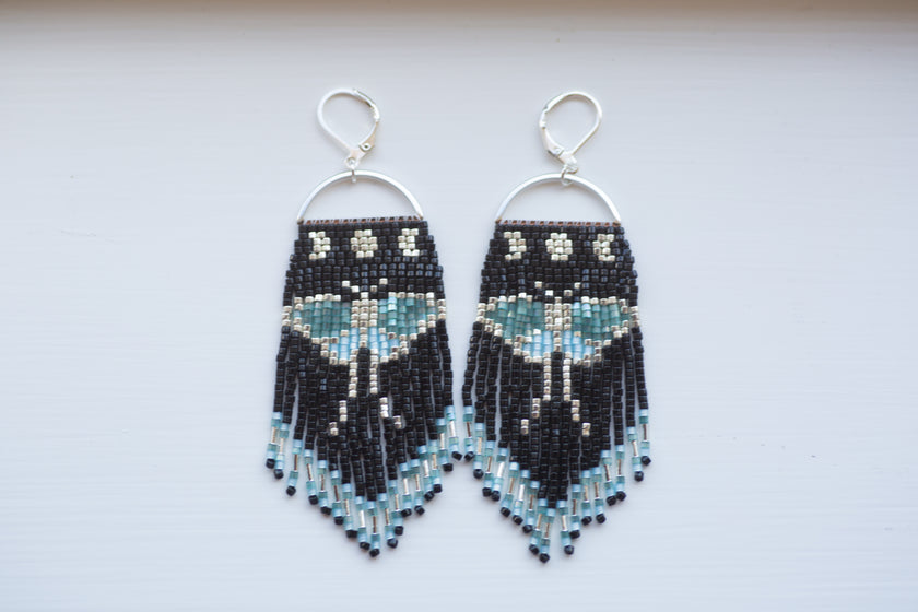 Luna Moth Beaded Fringe Earrings