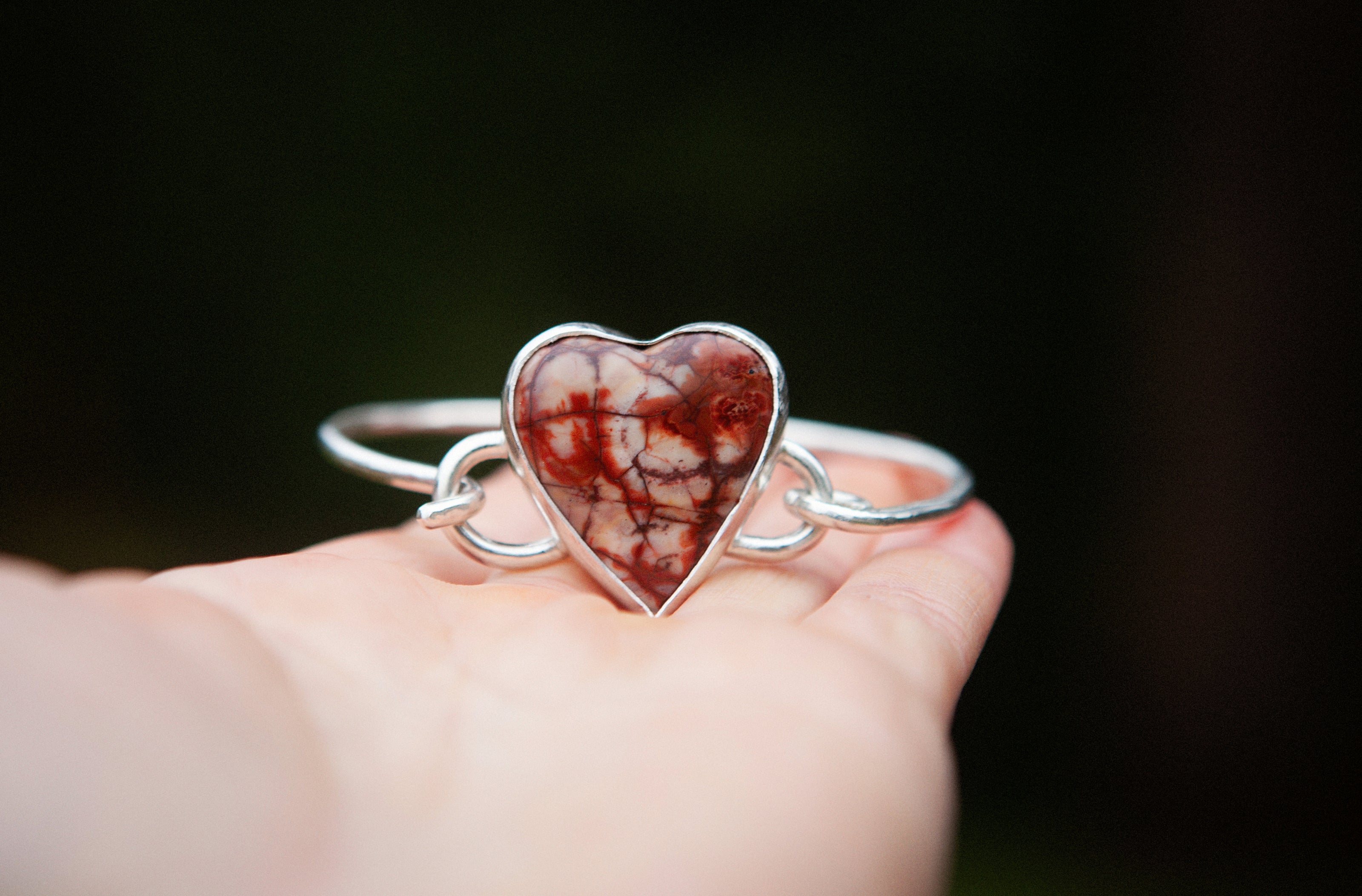 Beating Heart Bracelet with Spider Web Rhyolite