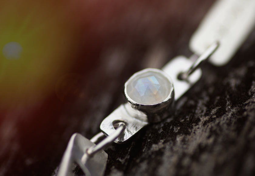 Heartbeat EKG Bracelet with Rainbow Moonstones