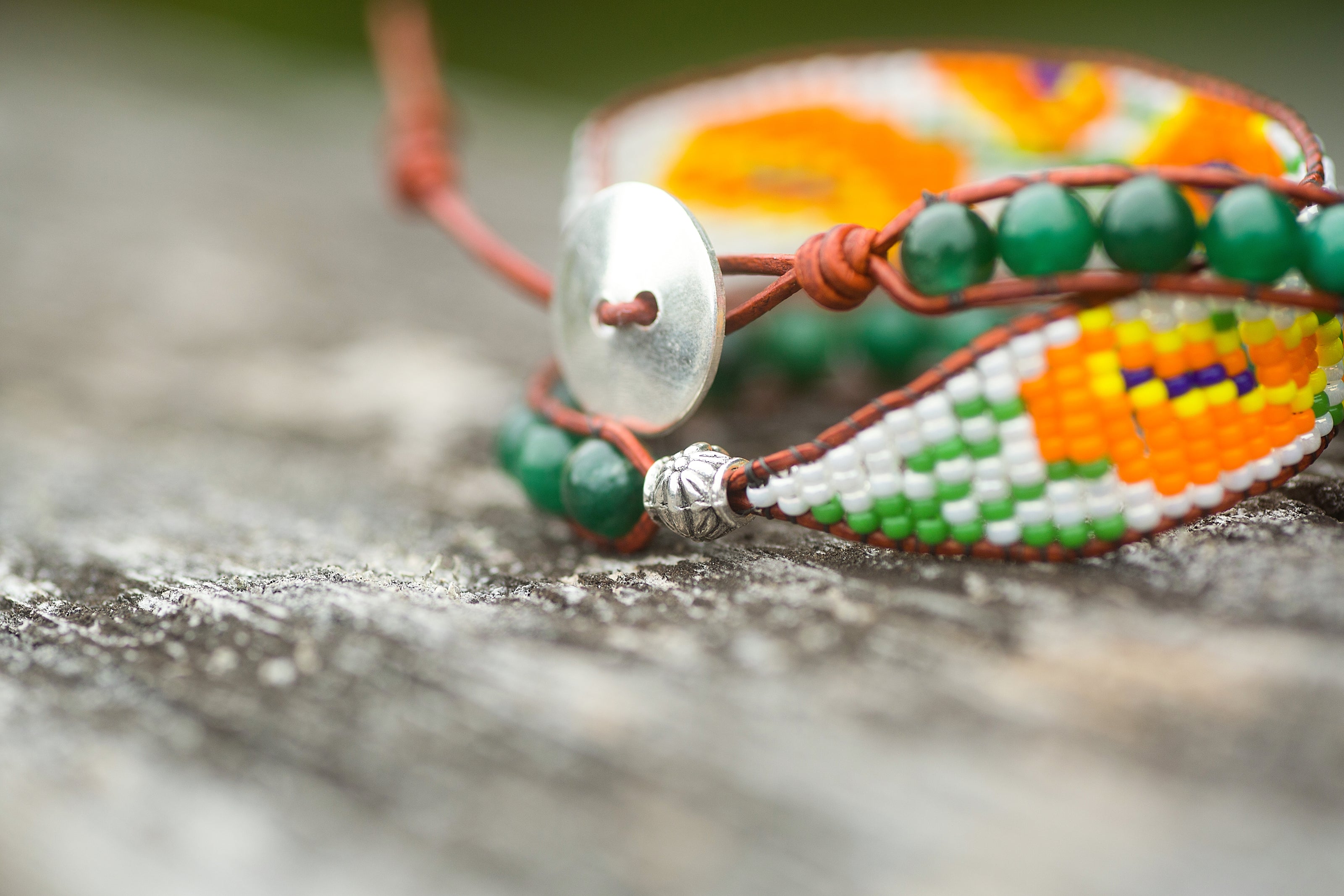 California Poppy Adjustable Beaded Double Wrap Bracelet