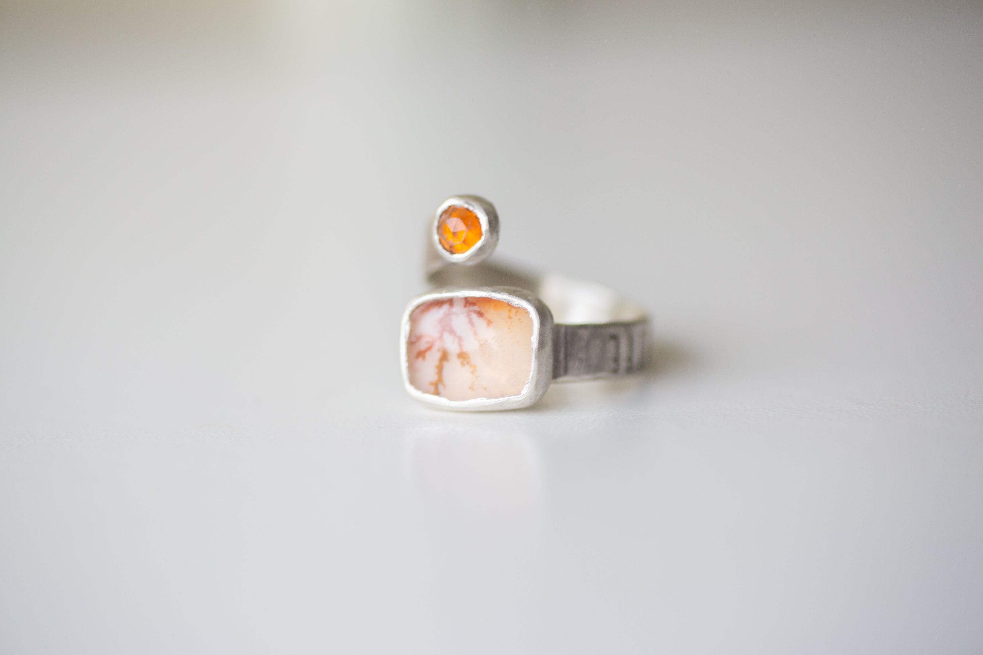 Wild & Precious Dendritic Agate with Citrine Ring, Size 9.5 (adjustable)