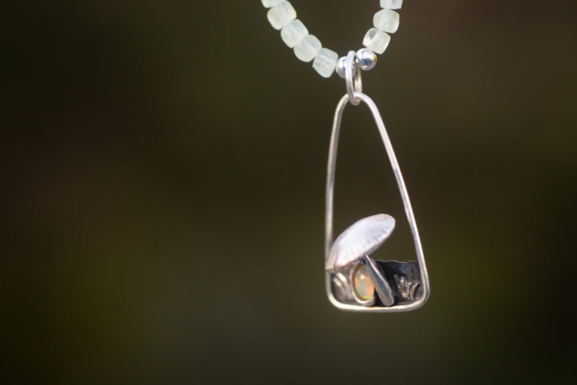 Sterling Silver and Opal Mushroom Necklace