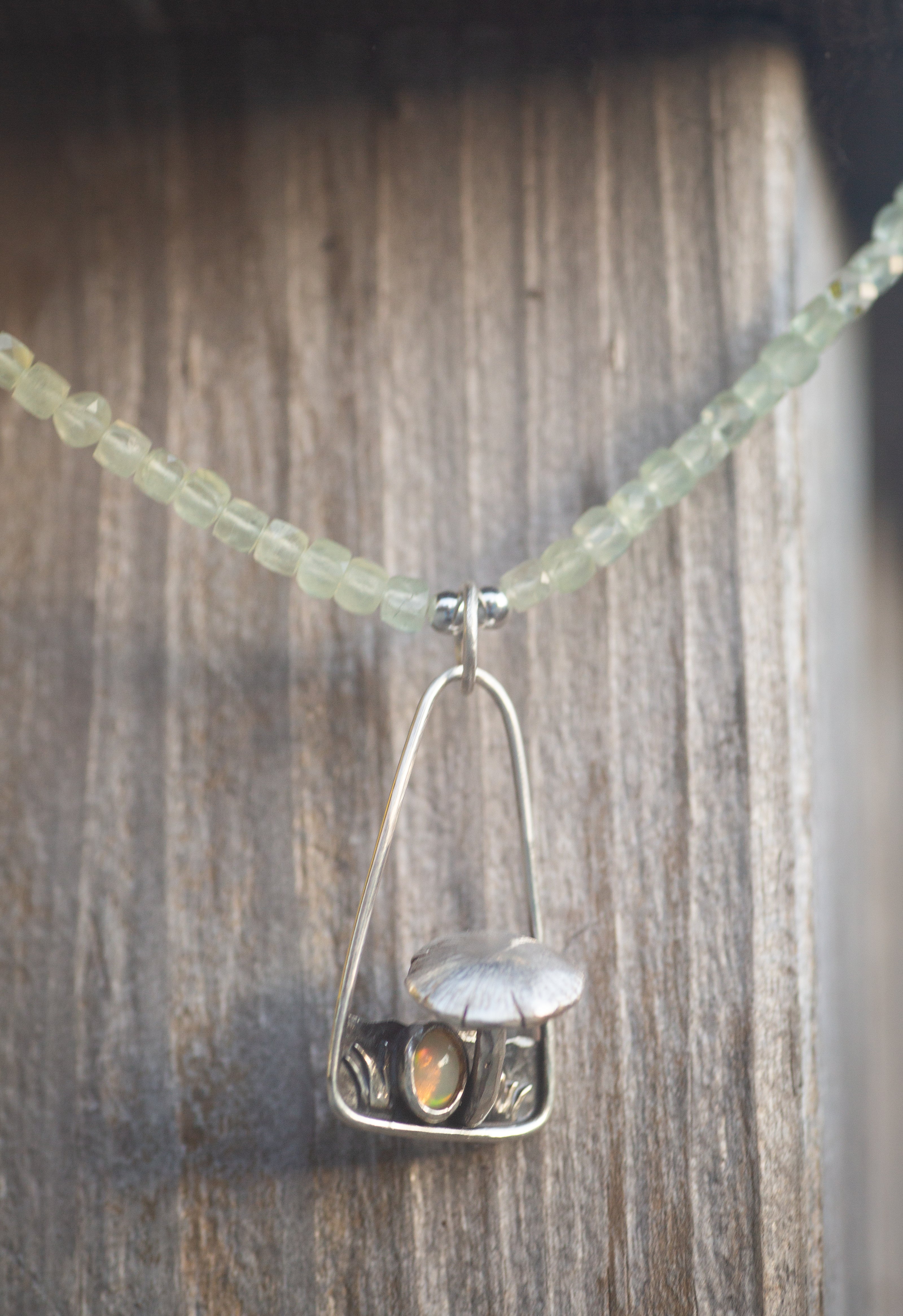 Sterling Silver and Opal Mushroom Necklace