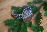 handmade sterling silver cuff bracelet featuring a mountain scene with scenic jasper and turquoise