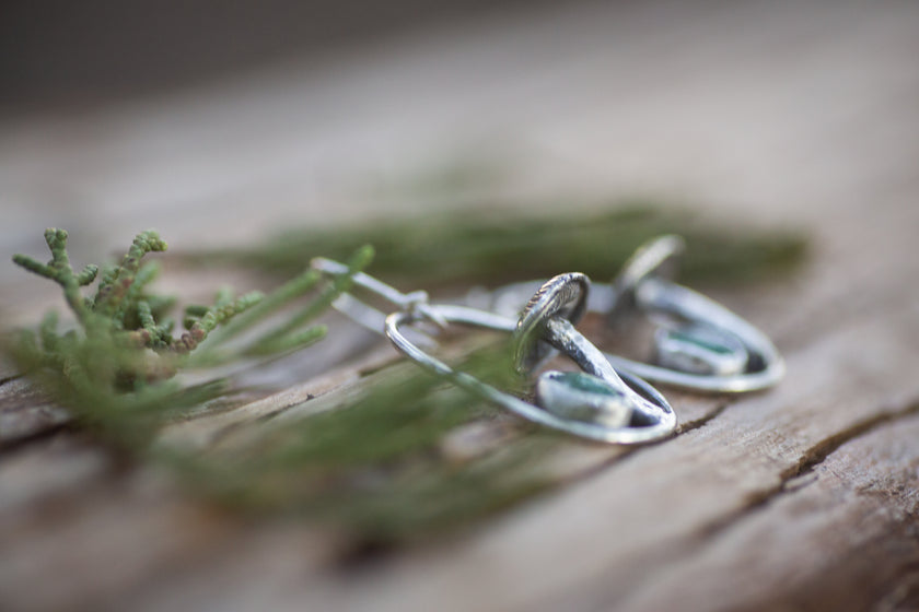 Sterling Silver and Aventurine Mushroom Earrings