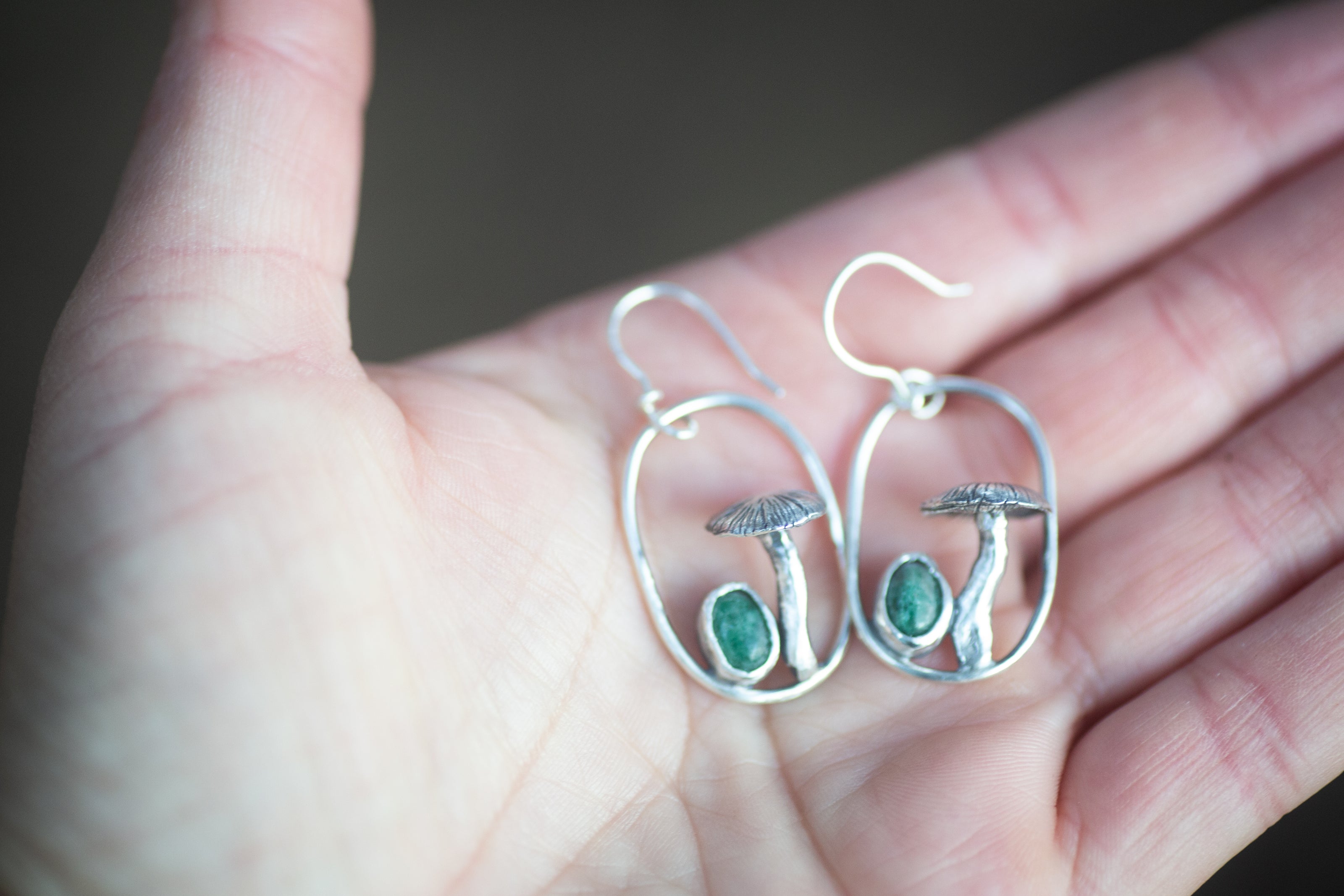 Sterling Silver and Aventurine Mushroom Earrings