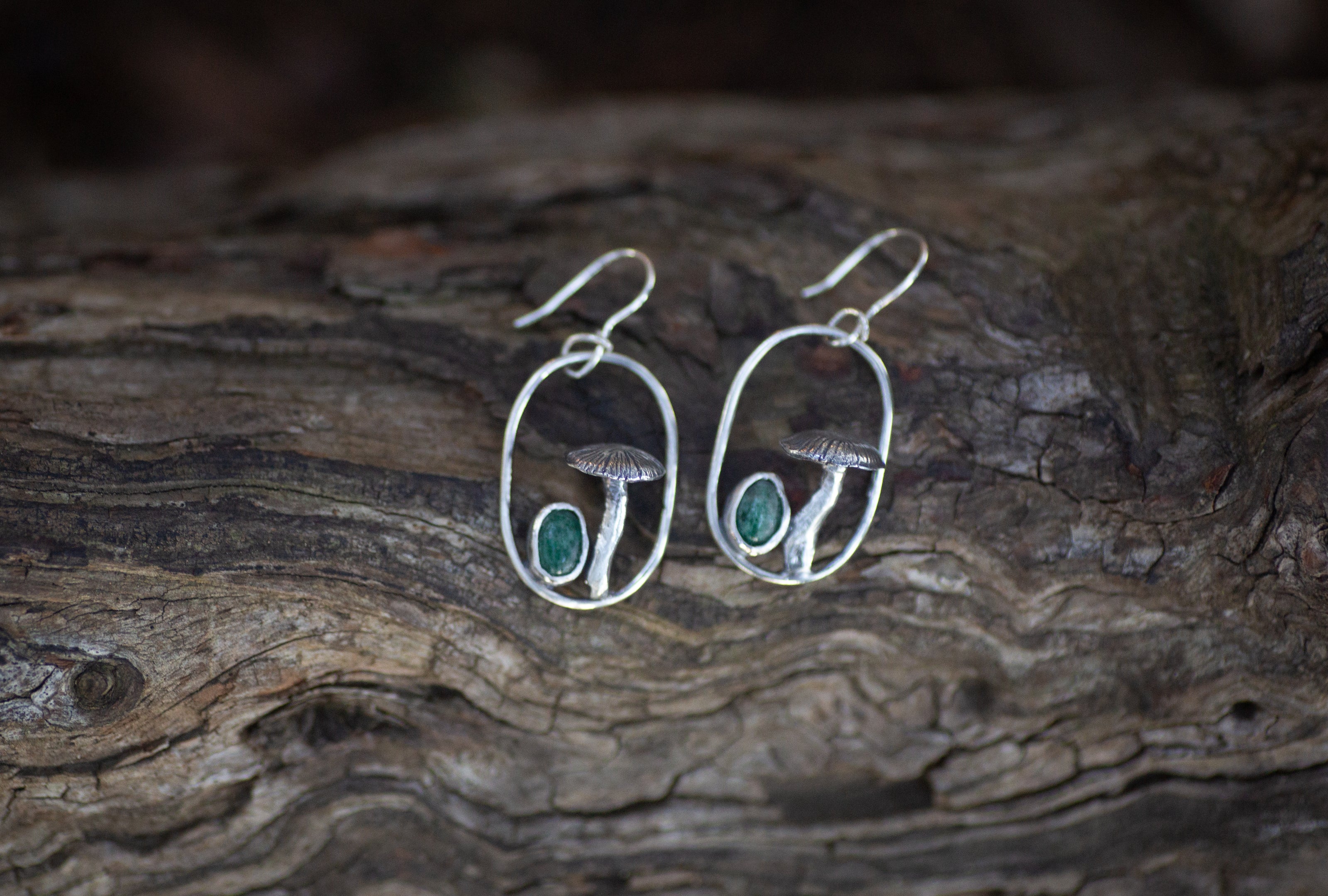 Sterling Silver and Aventurine Mushroom Earrings