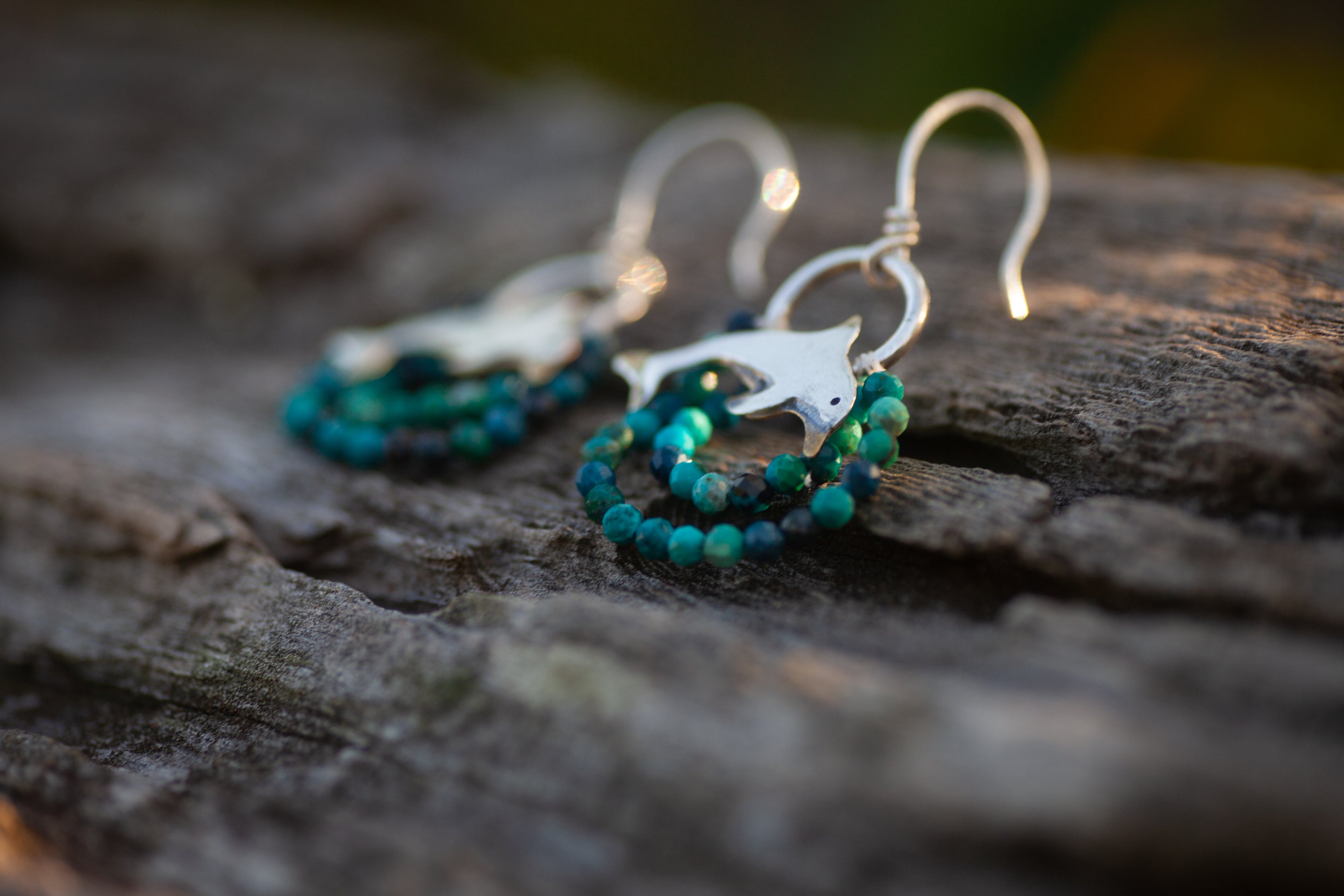 Dolphin Earrings with Chrysocolla Waves