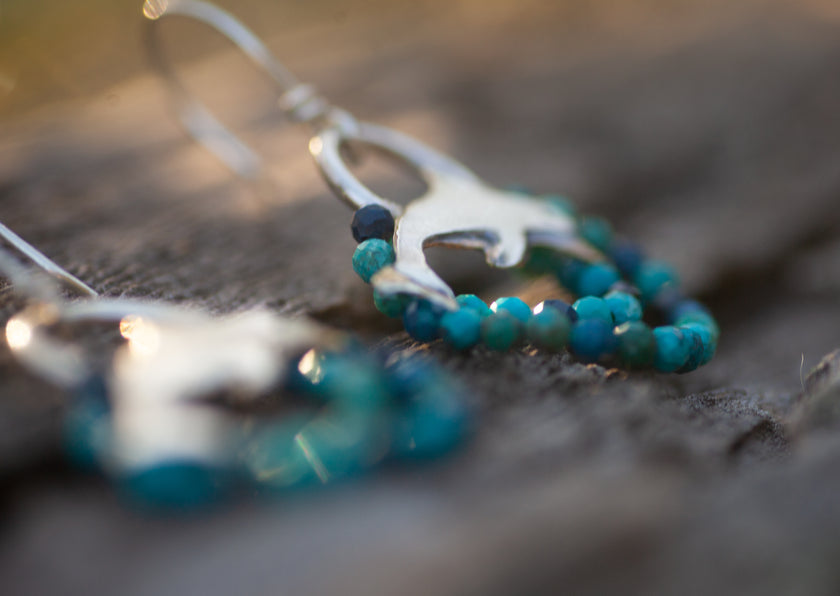 Dolphin Earrings with Chrysocolla Waves