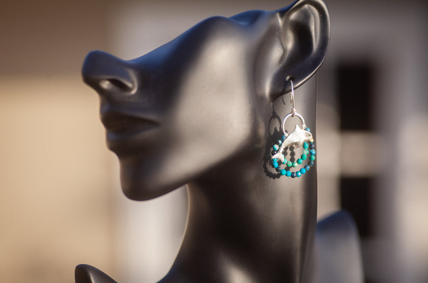 Dolphin Earrings with Chrysocolla Waves