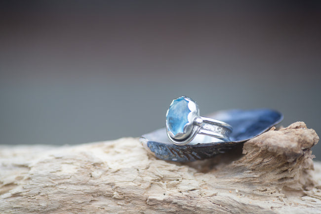 Aquamarine Sterling Ring, size 6.5