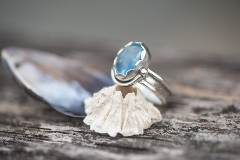 Aquamarine Sterling Ring, size 6.5