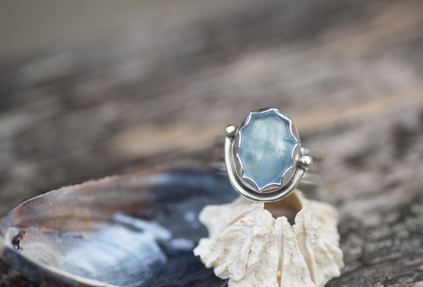 Aquamarine Sterling Ring, size 6.5