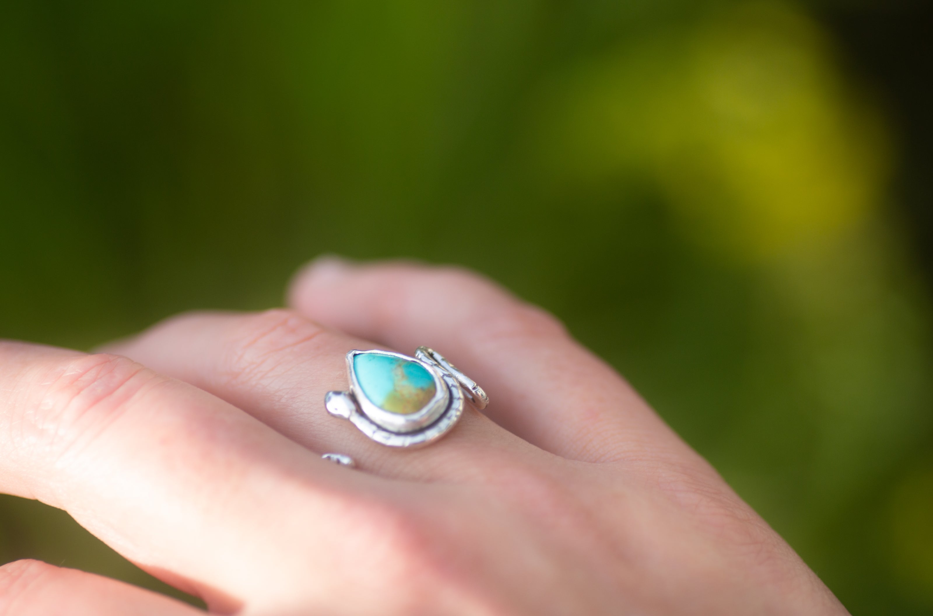 Turquoise Snake Ring, Adjustable for US sizes 7-9