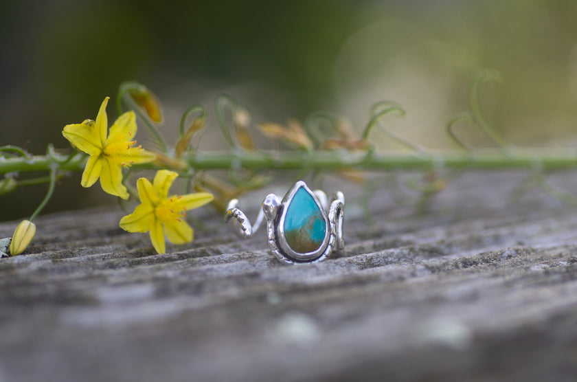 Turquoise Snake Ring, Adjustable for US sizes 7-9